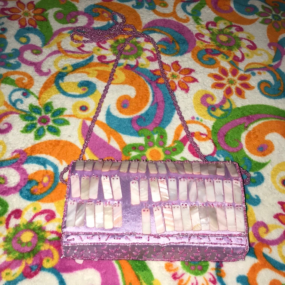 Cute Pink and Purple Silk Beaded Purse